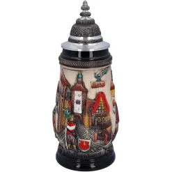 Käthe Wohlfahrt Bierkrug Mit Zinndeckel "Rothenburg", Natur, 0,25 L