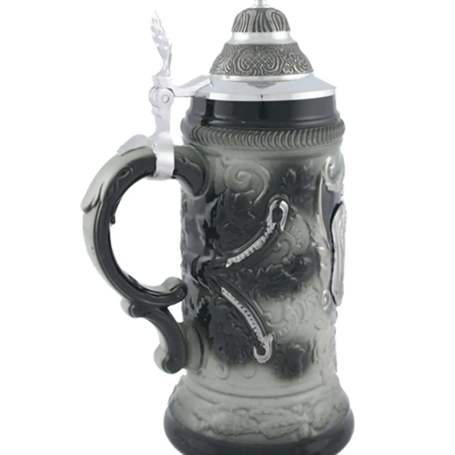 Käthe Wohlfahrt Bierkrug Mit Zinndeckel "Stadtbild Rothenburg", Grau, 0,5L