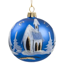 Käthe Wohlfahrt Glaskugel Blau Matt Kirche, 8 Cm