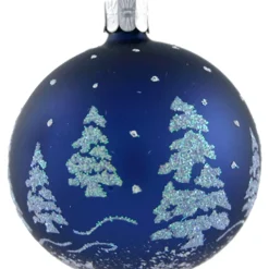 Käthe Wohlfahrt Glaskugel Blau Mit Glitzer Baumen, 7 Cm