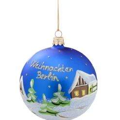 Käthe Wohlfahrt Glaskugel Blau "Weihnachten Berlin", 10 Cm