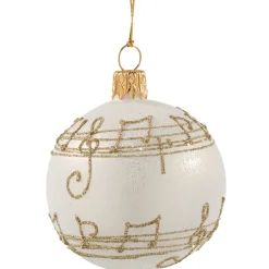 Käthe Wohlfahrt Glaskugel Cremefarben Mit Notenband, 6 Cm