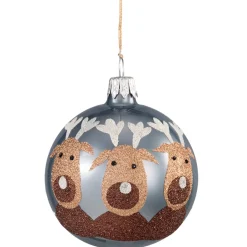 Käthe Wohlfahrt Glaskugel Grau Mit Elchen, 7 Cm
