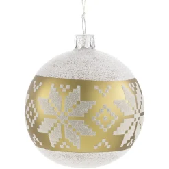 Käthe Wohlfahrt Glaskugel Grun-Gold Mit Weisem Muster, 7 Cm