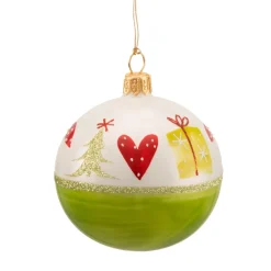 Käthe Wohlfahrt Glaskugel Grun-Weis Mit Weihnachtlichem Dekor, 7 Cm