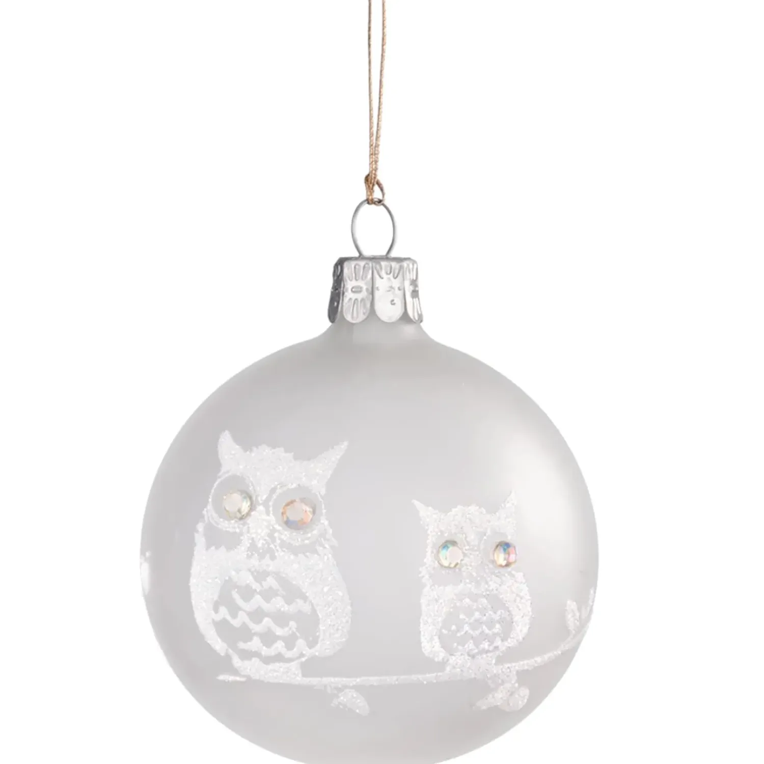 Käthe Wohlfahrt Glaskugel Mattweis Mit Weisen Eulen, 7 Cm