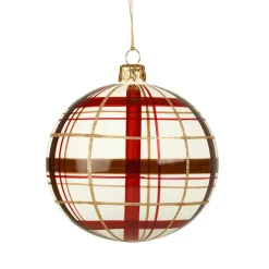 Käthe Wohlfahrt Glaskugel Mit Karomuster Weis Matt, 10Cm