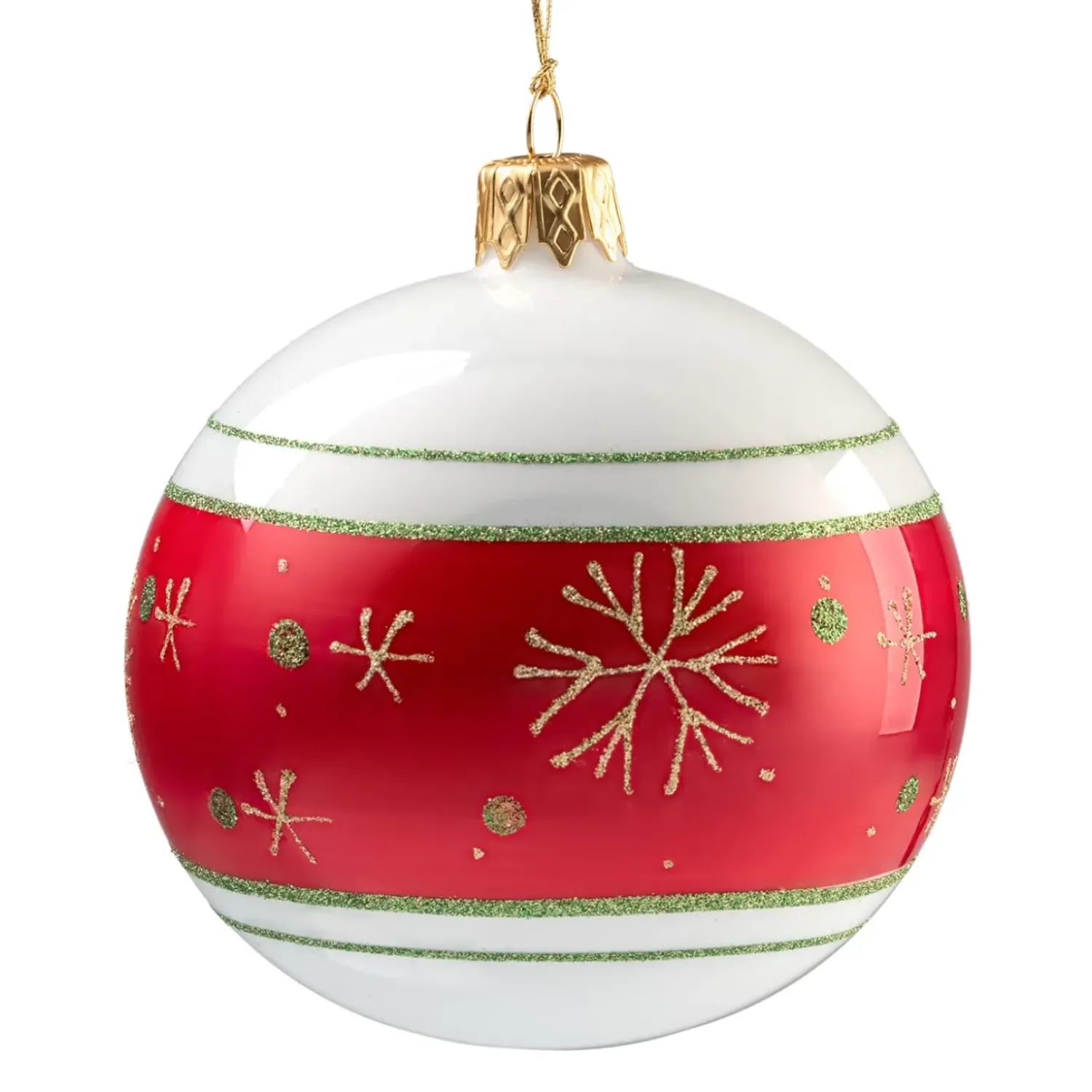 Käthe Wohlfahrt Glaskugel Opal Weis Mit Rotem Flockenband, 8 Cm