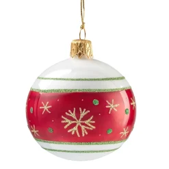 Käthe Wohlfahrt Glaskugel Opal Weis Mit Rotem Flockenband, 6 Cm