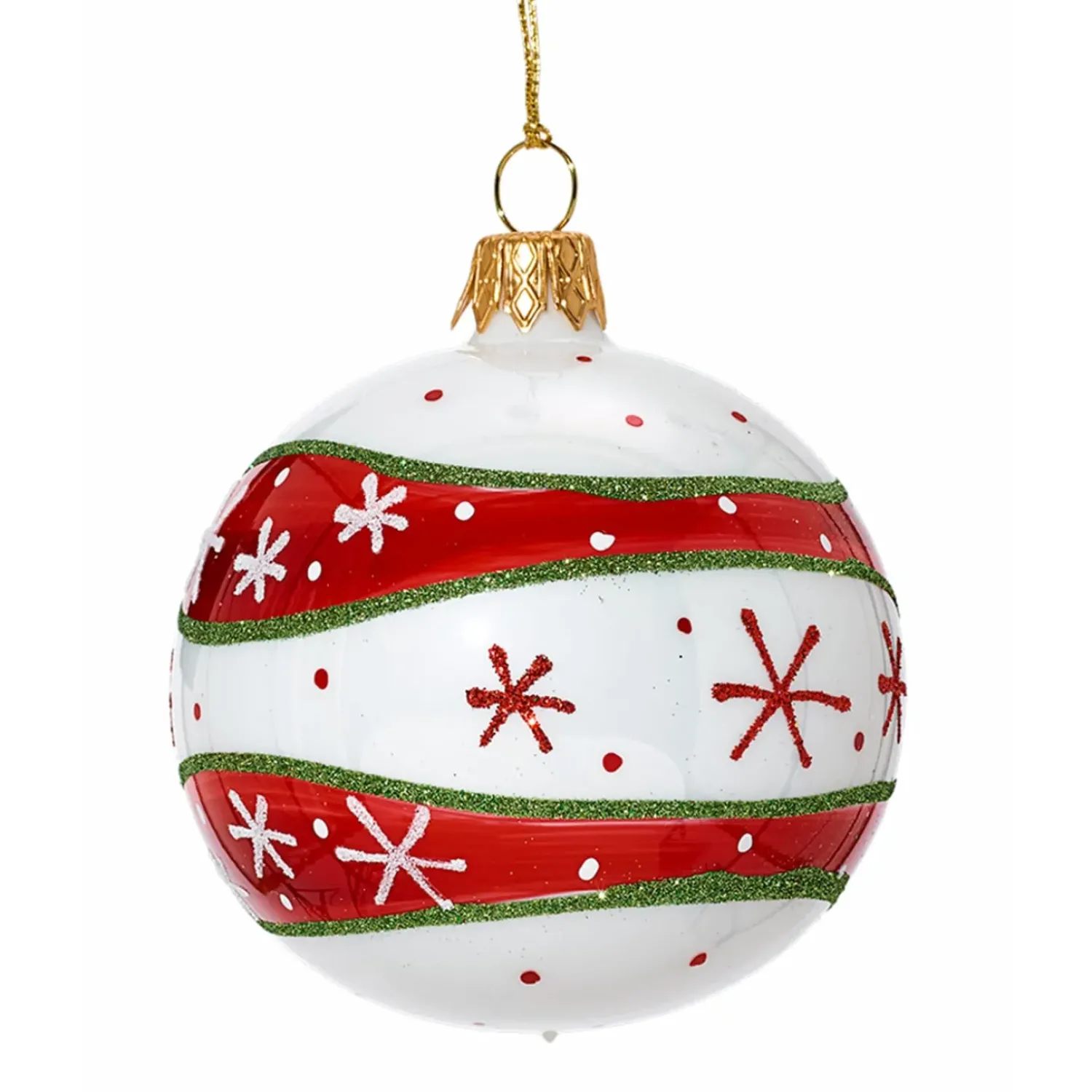Käthe Wohlfahrt Glaskugel Opal Weis/Rot Mit Grunem Glimmer, 7Cm