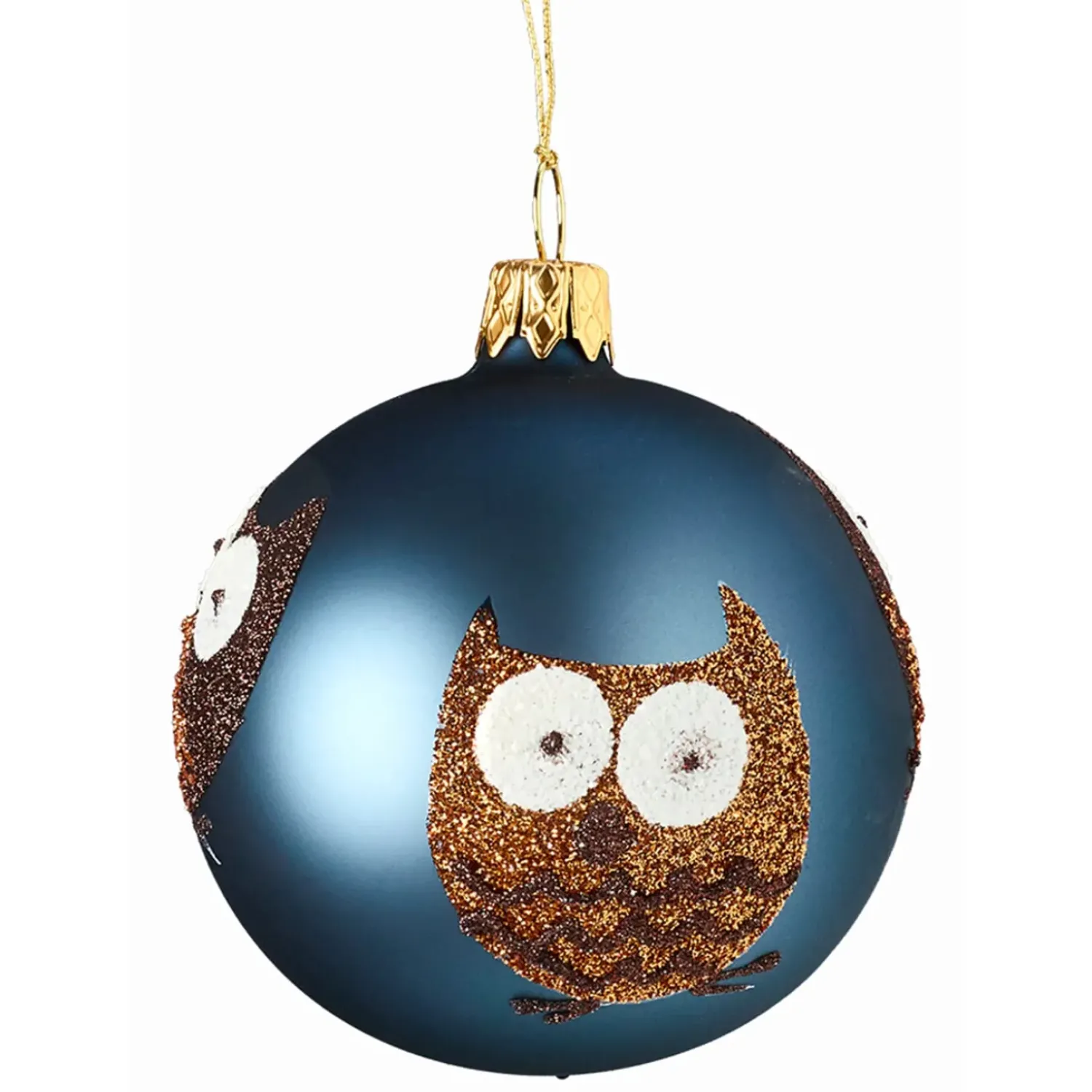 Käthe Wohlfahrt Glaskugel Petrol Mit Eulen, 7Cm