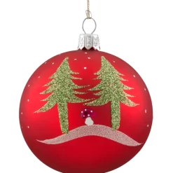 Käthe Wohlfahrt Glaskugel Rot Matt Mit Baumen Und Pilzen, 7 Cm