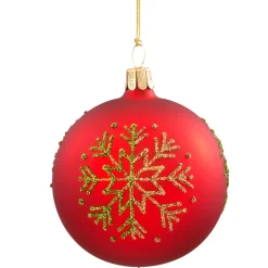 Käthe Wohlfahrt Glaskugel Rot Mit Gruner Flocke, 7 Cm