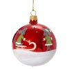 Käthe Wohlfahrt Glaskugel Rot Opal Mit Schlittenfahrenden Mausen, 7Cm
