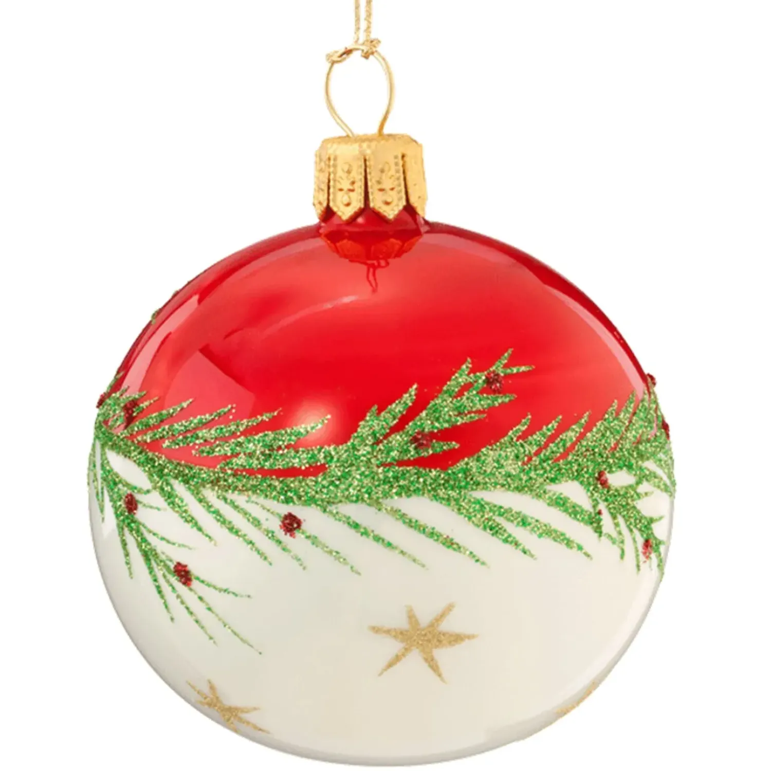 Käthe Wohlfahrt Glaskugel Rot-Weis Mit Zweig Und Sternchen, 6 Cm