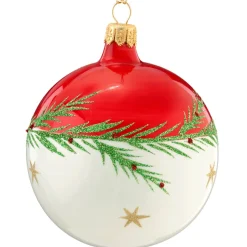 Käthe Wohlfahrt Glaskugel Rot-Weis Mit Zweig Und Sternchen, 8 Cm