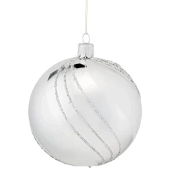 Käthe Wohlfahrt Glaskugel Silber Mit Glitzerdekor, 10 Cm