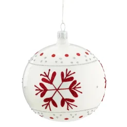 Käthe Wohlfahrt Glaskugel Weis Mit Roten Flocken, 10 Cm