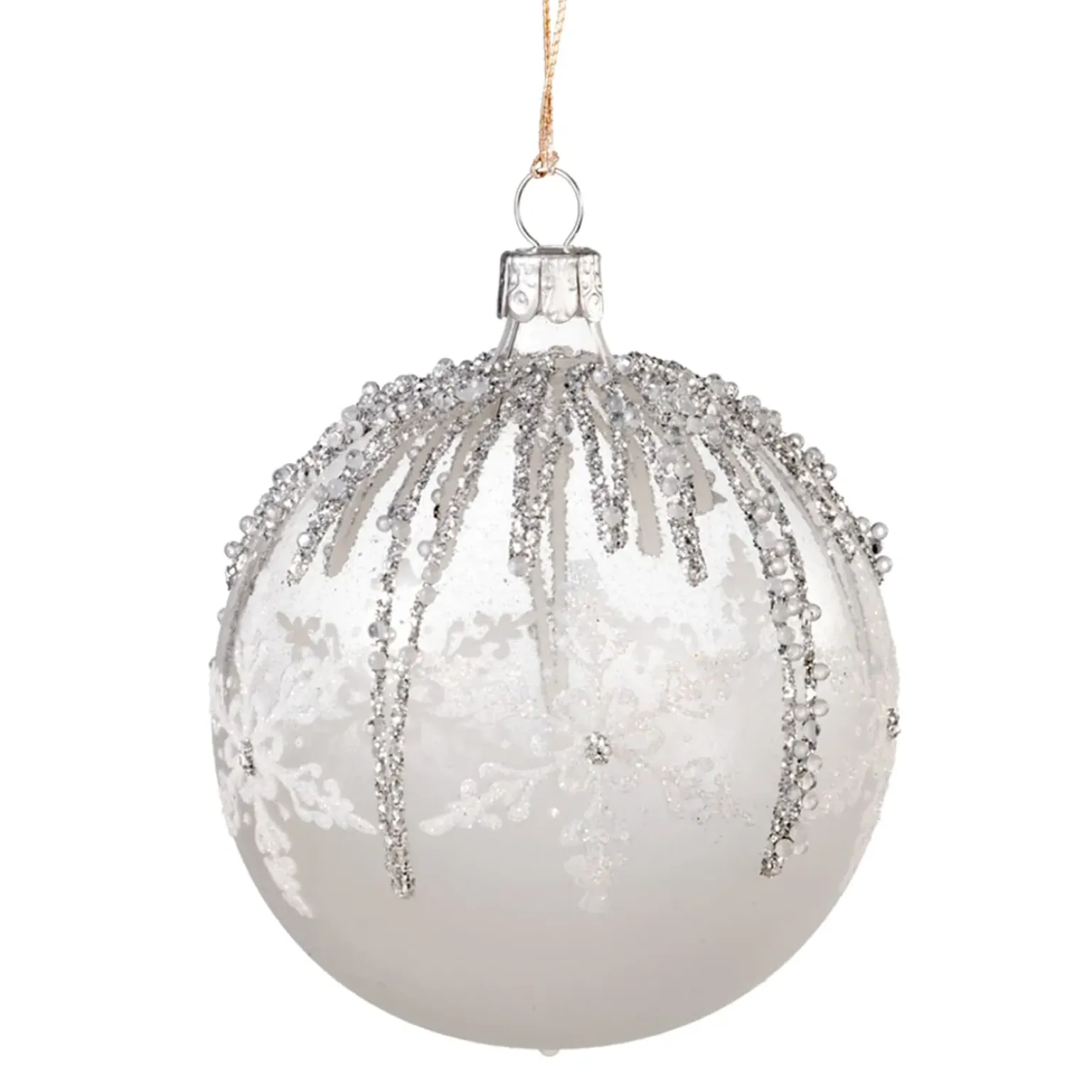 Käthe Wohlfahrt Glaskugel Weis Mit Silbernen Zacken, 8 Cm