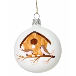 Käthe Wohlfahrt Glaskugel Weis Mit Vogelhauschen, 7Cm