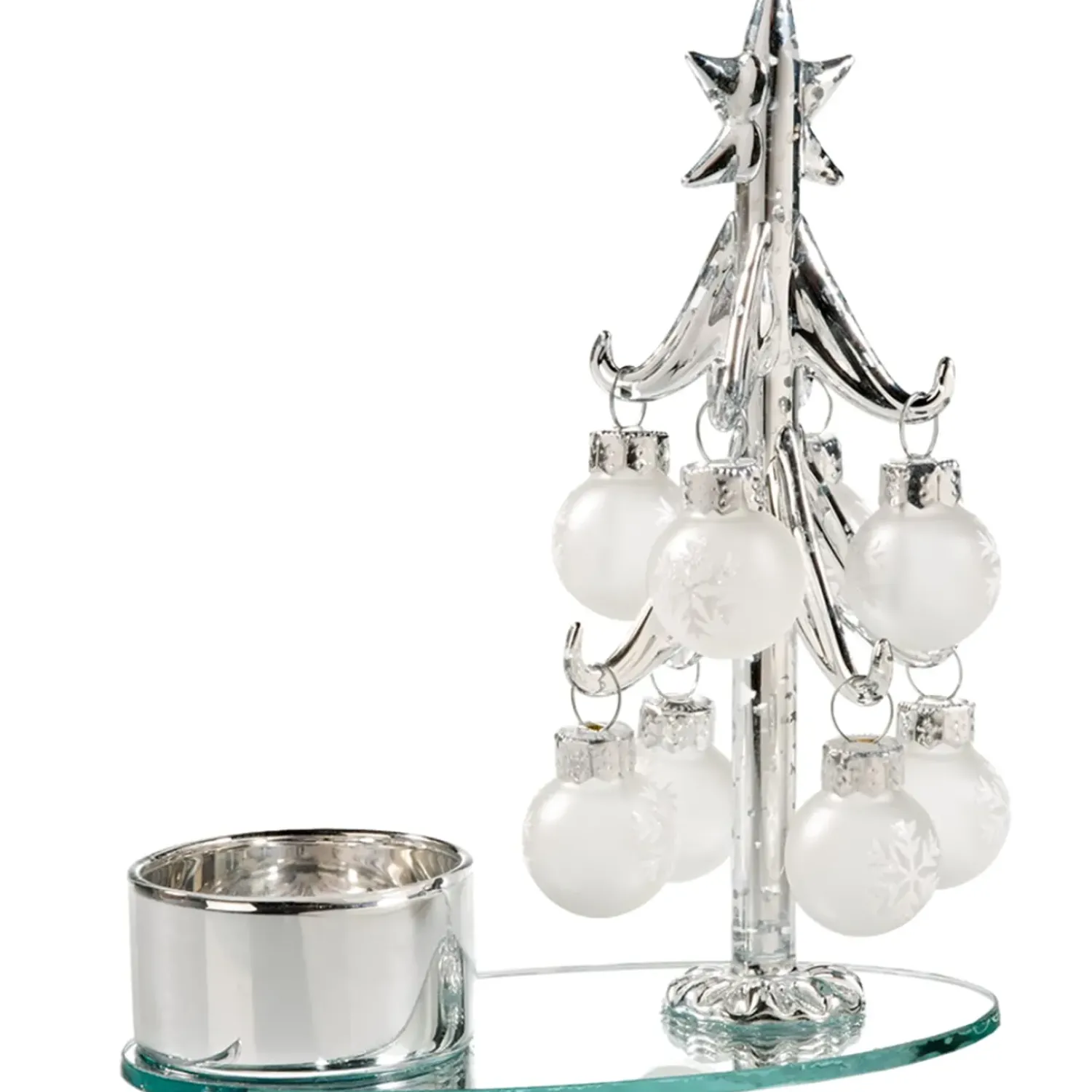 Käthe Wohlfahrt Teelichthalter Glasbaum Mit Weisen Kugeln, Silber